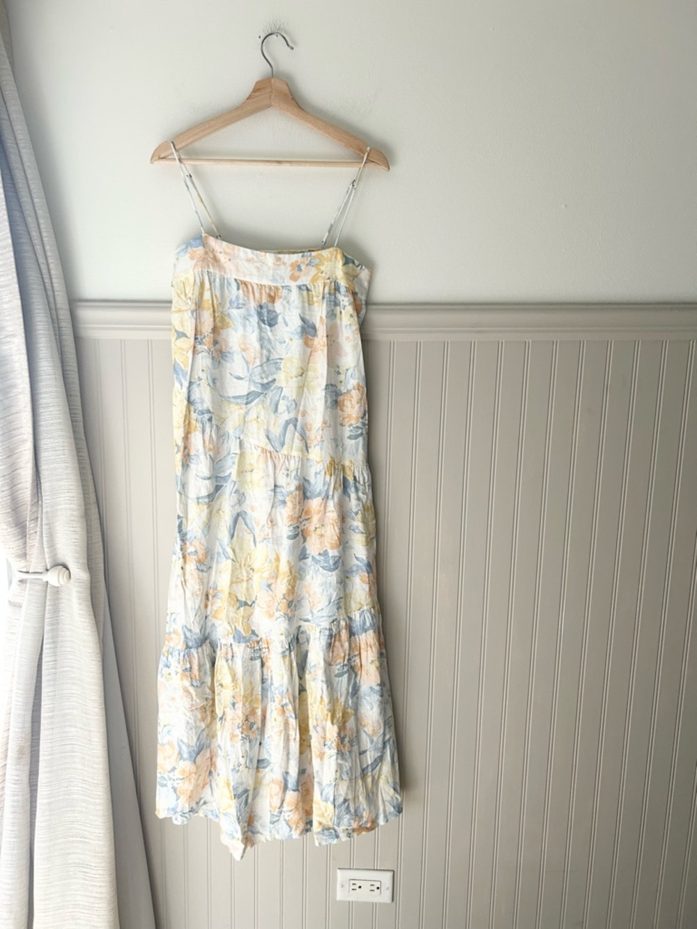 Abercrombie & Fitch Small Linen Blend Yellow & Blue Floral Tiered Maxi Dress